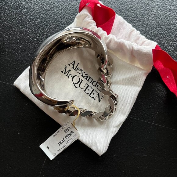 NWT Alexander McQueen Molten Chain Cuff Bracelet Silver Sz Small - Picture 5 of 16